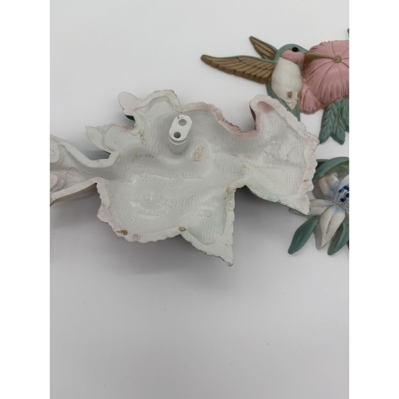 VINTAGE HOME INTERIORS Hummingbird Hibiscus Flower Wall Plaques NOS Set Of 3 - Picture 4 of 7